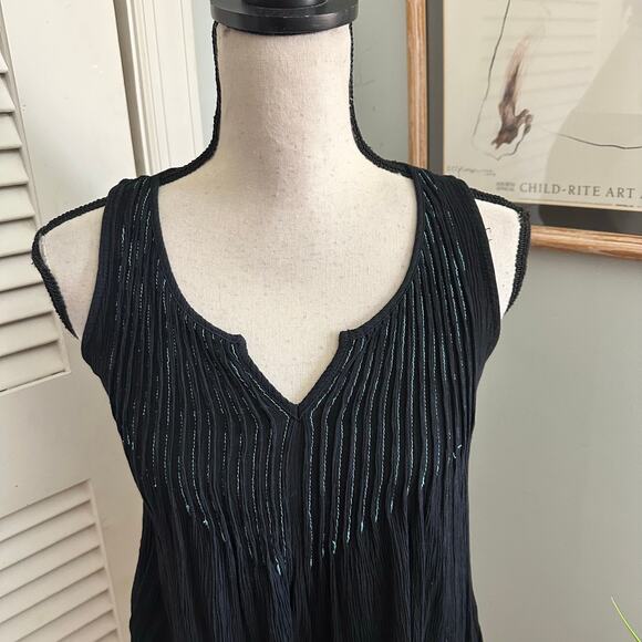 Ya Top Womens Black Small Crinkle Gauzy Tank Retro Bohemian Grunge Festival - Picture 2 of 10